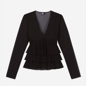 The Kooples Pleated Crepe Frill Deep V Top S